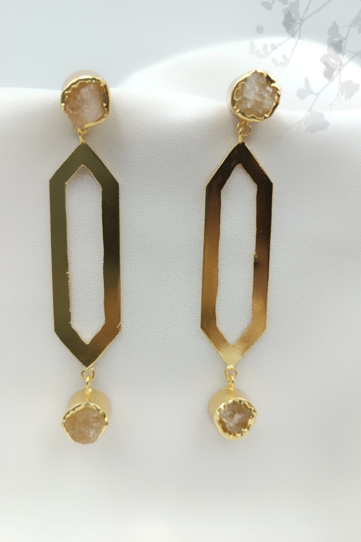 Natural Citrine stone Gold Earrings