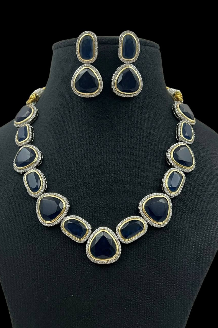 Mahira Saphire/Blue Statement kundan Necklace set