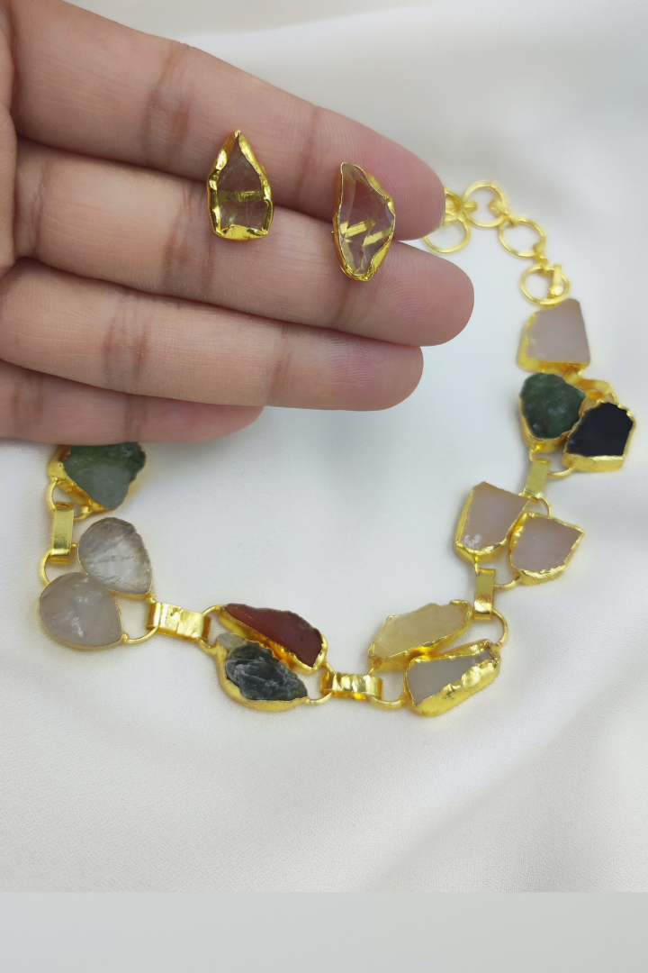 Jazzed up Multi Natural stones Statement Necklace set Rhythm