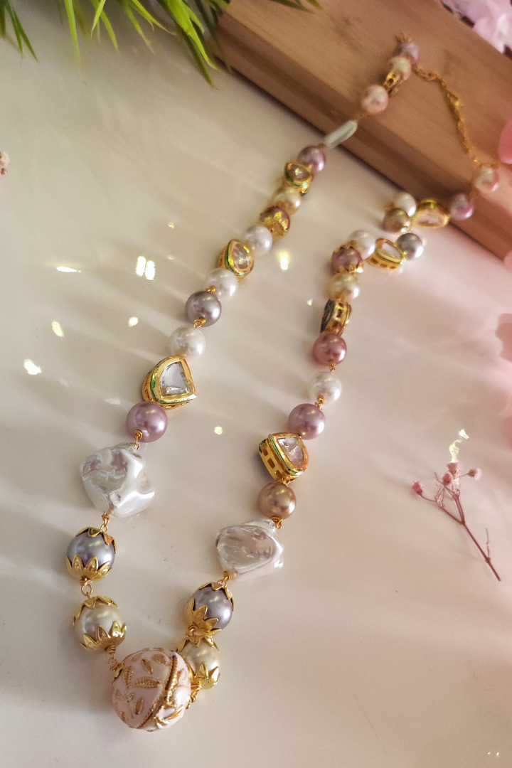 Moonlight whispers Baroque Pearl Long Statement Mala