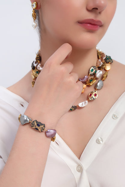 Tanjore brass beads statement bracelet