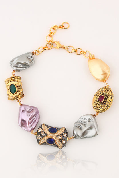 Tanjore brass beads statement bracelet