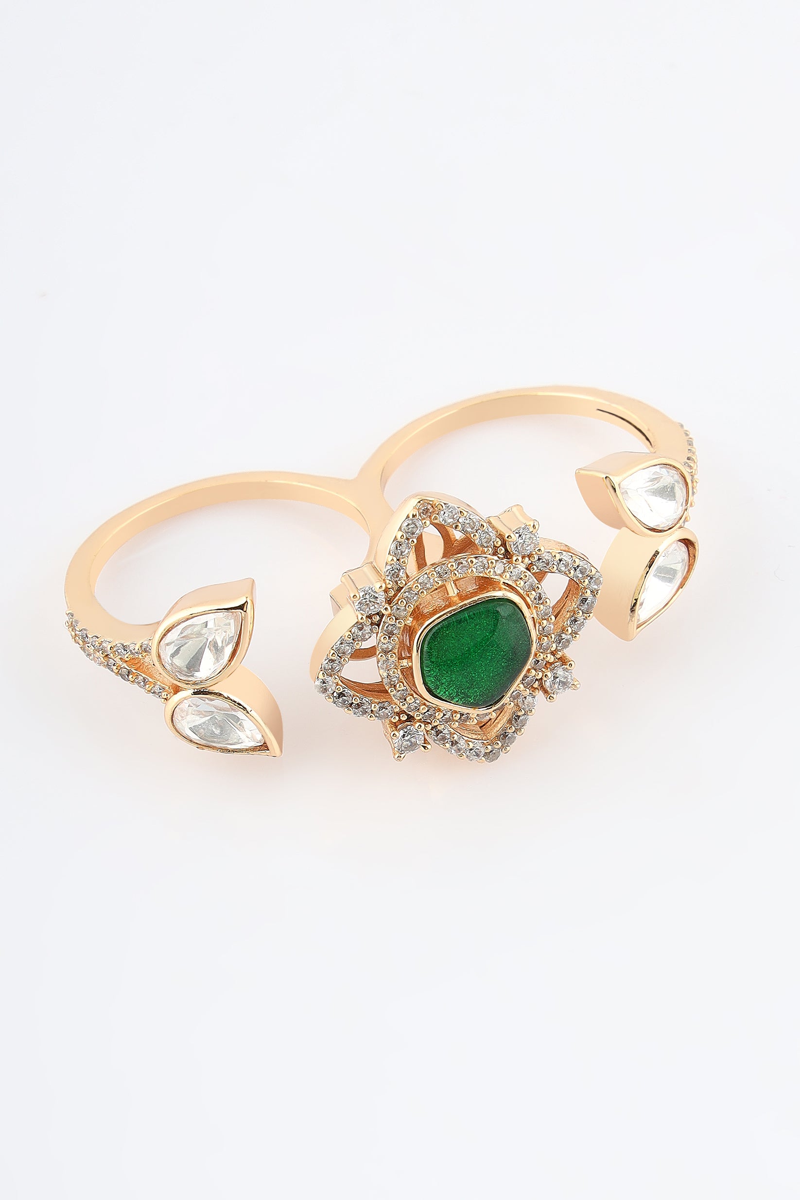 Kisa emerald polki double finger ring