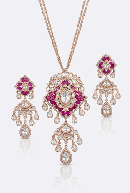 Ruby long kundan set