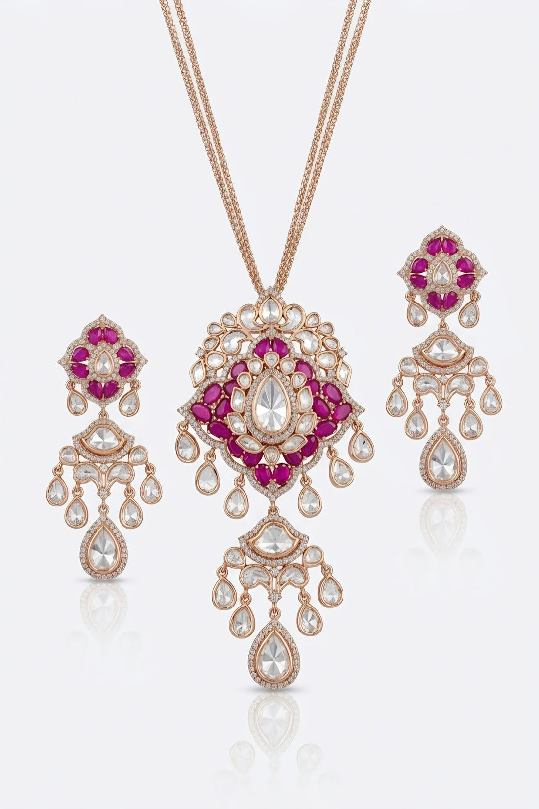 Ruby long kundan set