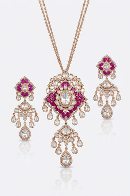 Ruby long kundan set