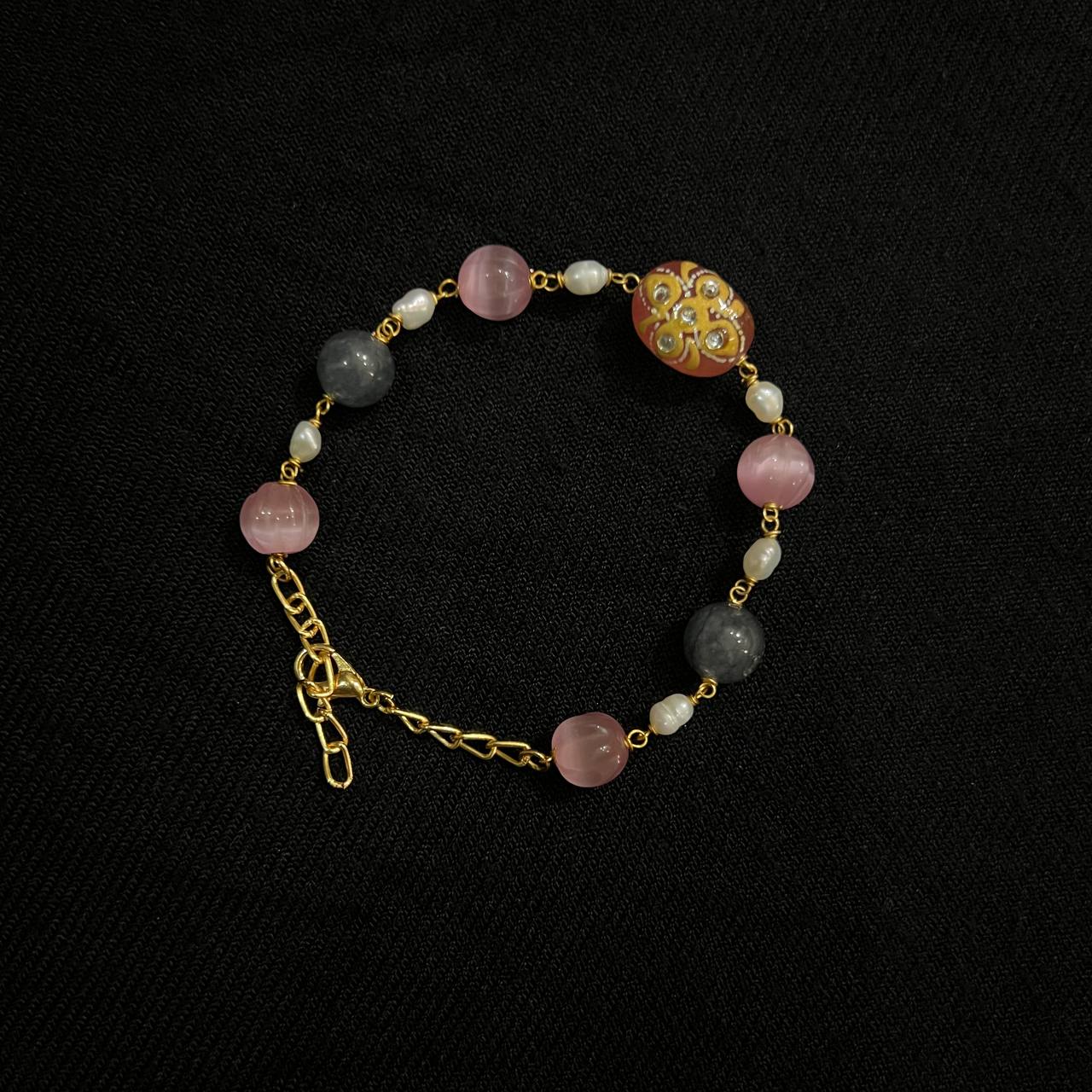 NAZAKAT Blush Pink Long Statement Chain bracelet combo set