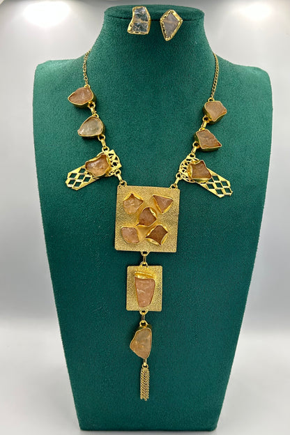 Tanzeela Natural Citrine Statement Necklace set