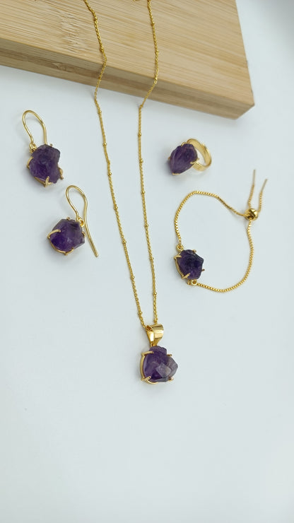 Afra Amethyst chain Pendant Combo set