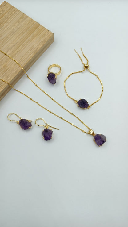 Afra Amethyst chain Pendant Combo set