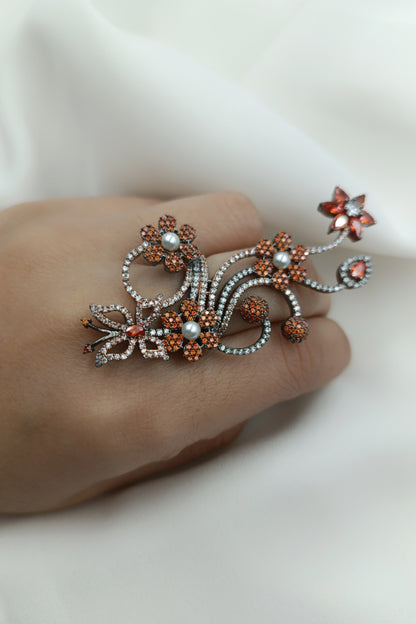 Aisha Orange stones Statement Adjustable Finger Ring