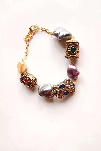 Tanjore brass beads statement bracelet