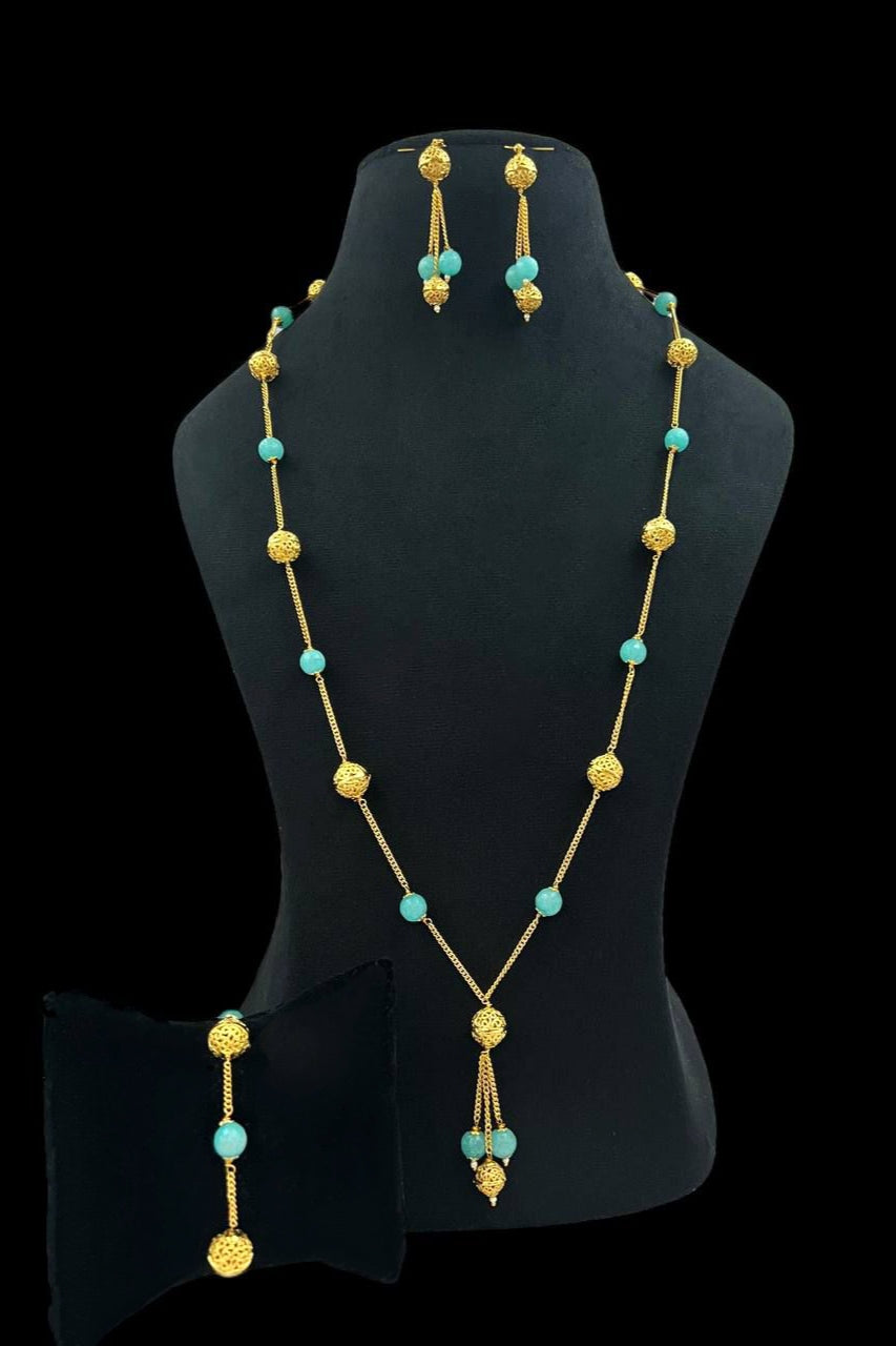 Firozé long mala set with bracelet