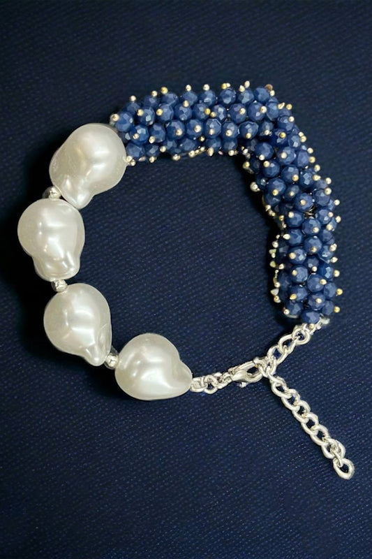 Statement blue cluster pearl bracelet