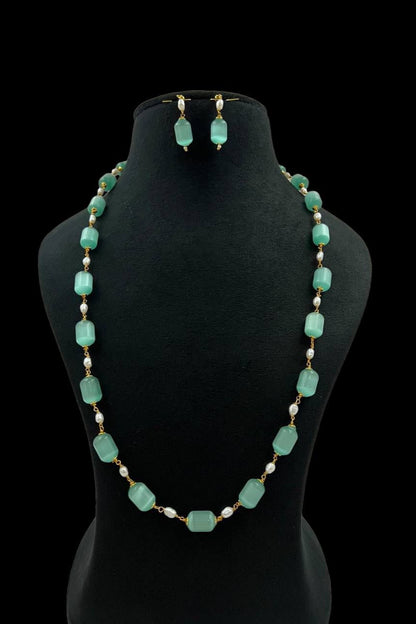 Ilma mint pearl long necklace set