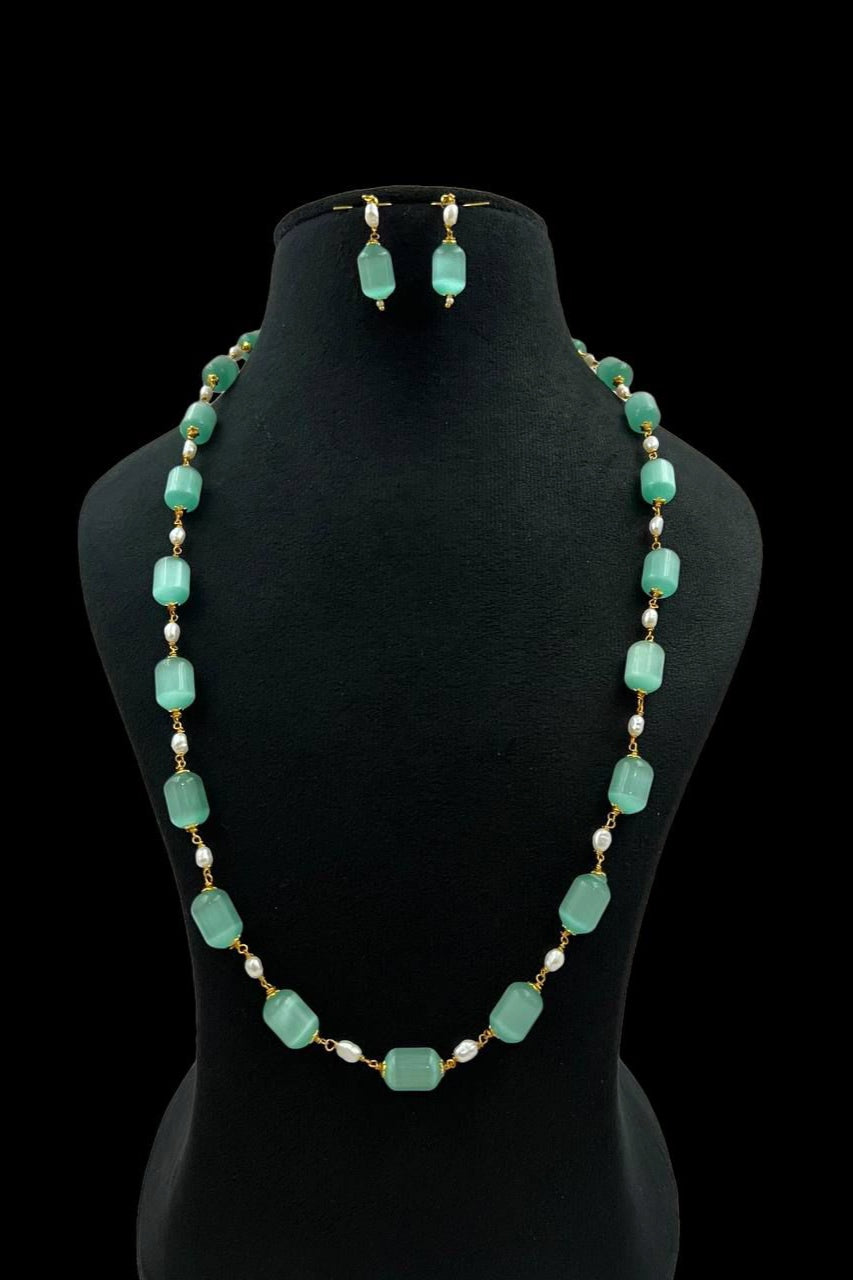 Ilma mint pearl long necklace set