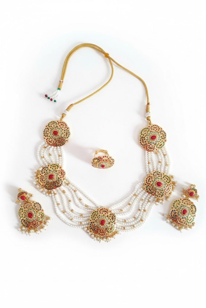Maheen coral Jadau set with ring