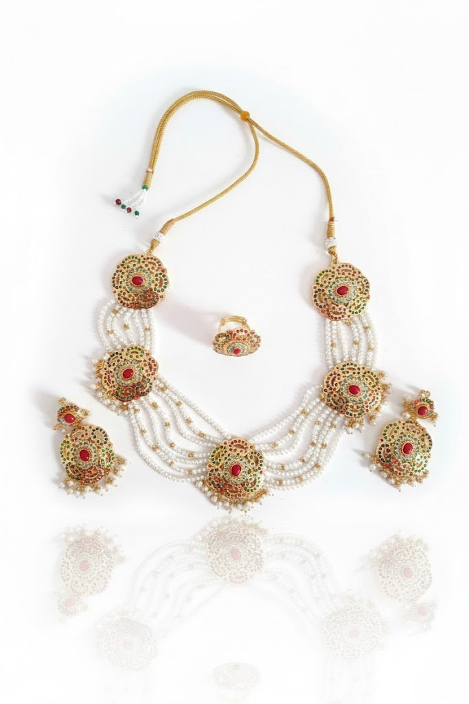 Maheen coral Jadau set with ring