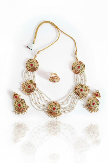 Maheen coral Jadau set with ring