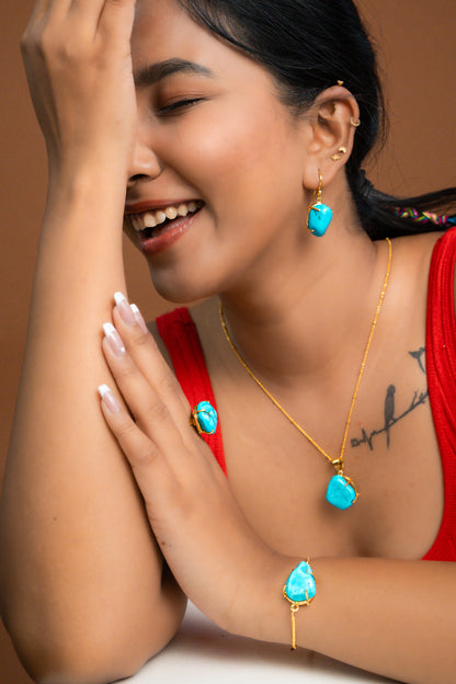 Afra Firoza/Turquoise Chain Pendant Set Combo set