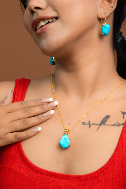 Afra Firoza/Turquoise Chain Pendant Set Combo set