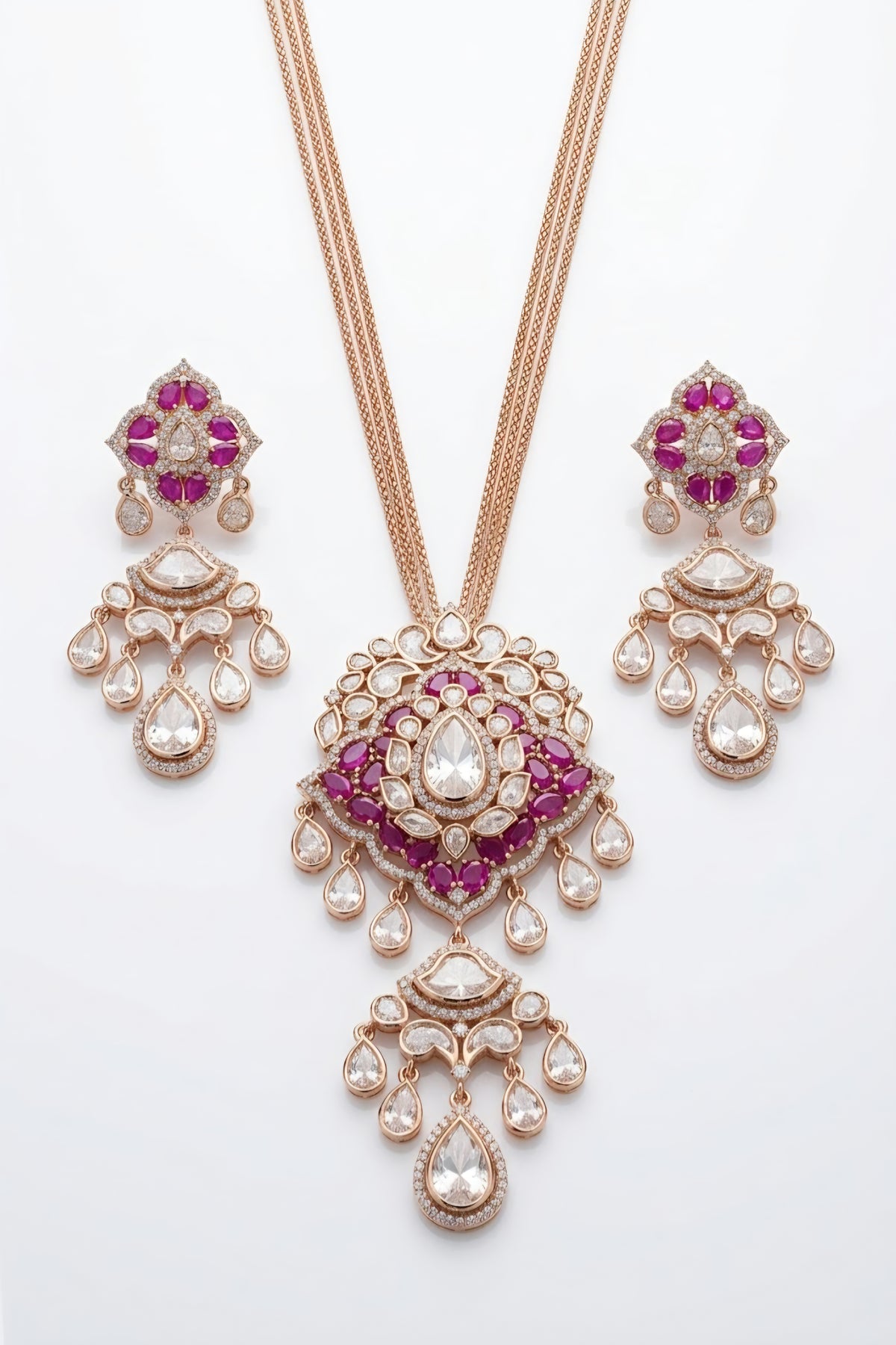 Ruby long kundan set