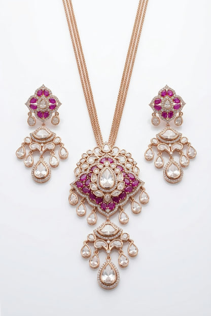 Ruby long kundan set