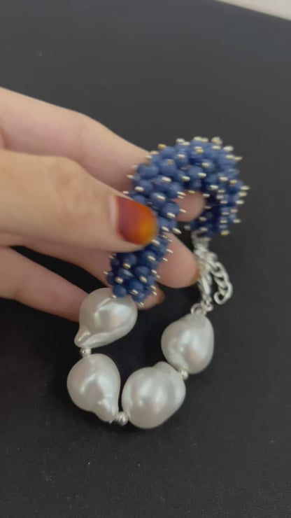 Statement blue cluster pearl bracelet