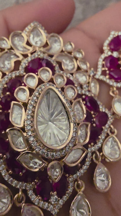 Ruby long kundan set