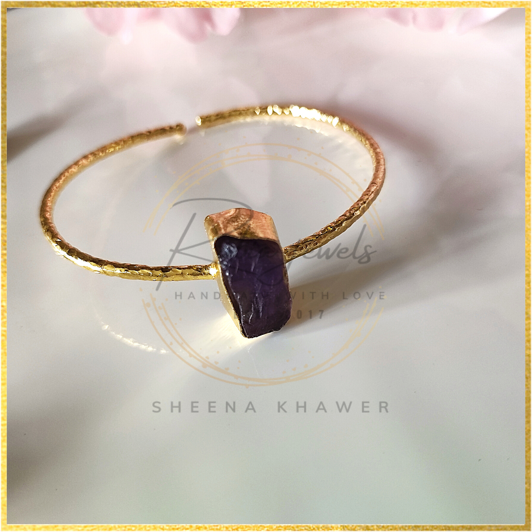 18CT Gold Plated Amethyst Openable Bracelet