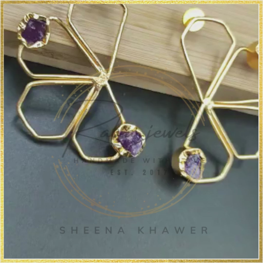 Lura Statement Contemporary Earrings Amethyst stone