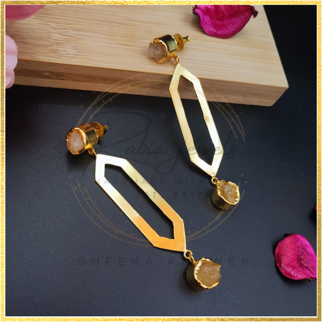 Natural Citrine stone Gold Earrings
