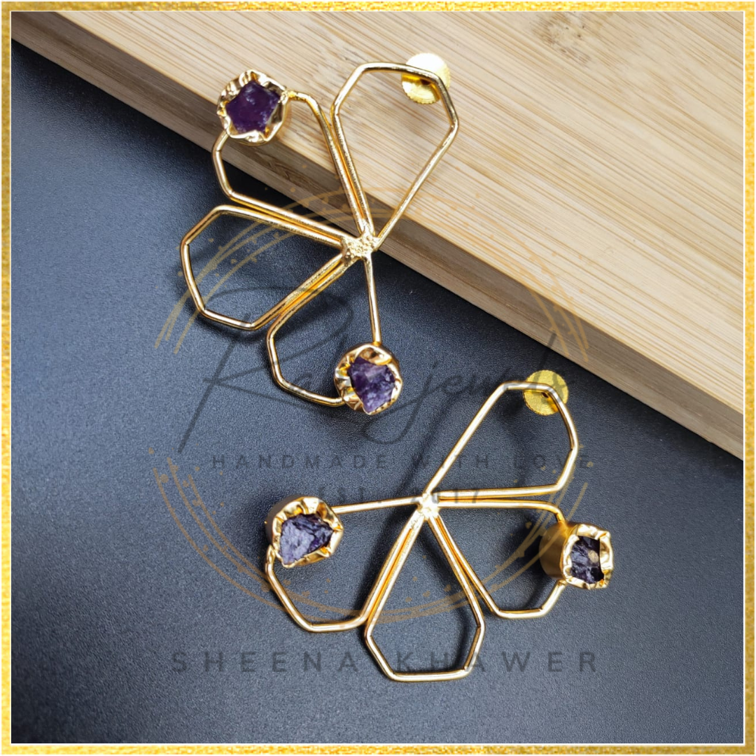 Lura Statement Contemporary Earrings Amethyst stone