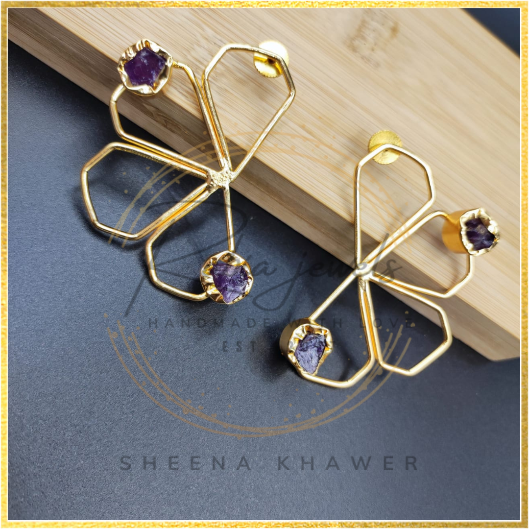 Lura Statement Contemporary Earrings Amethyst stone