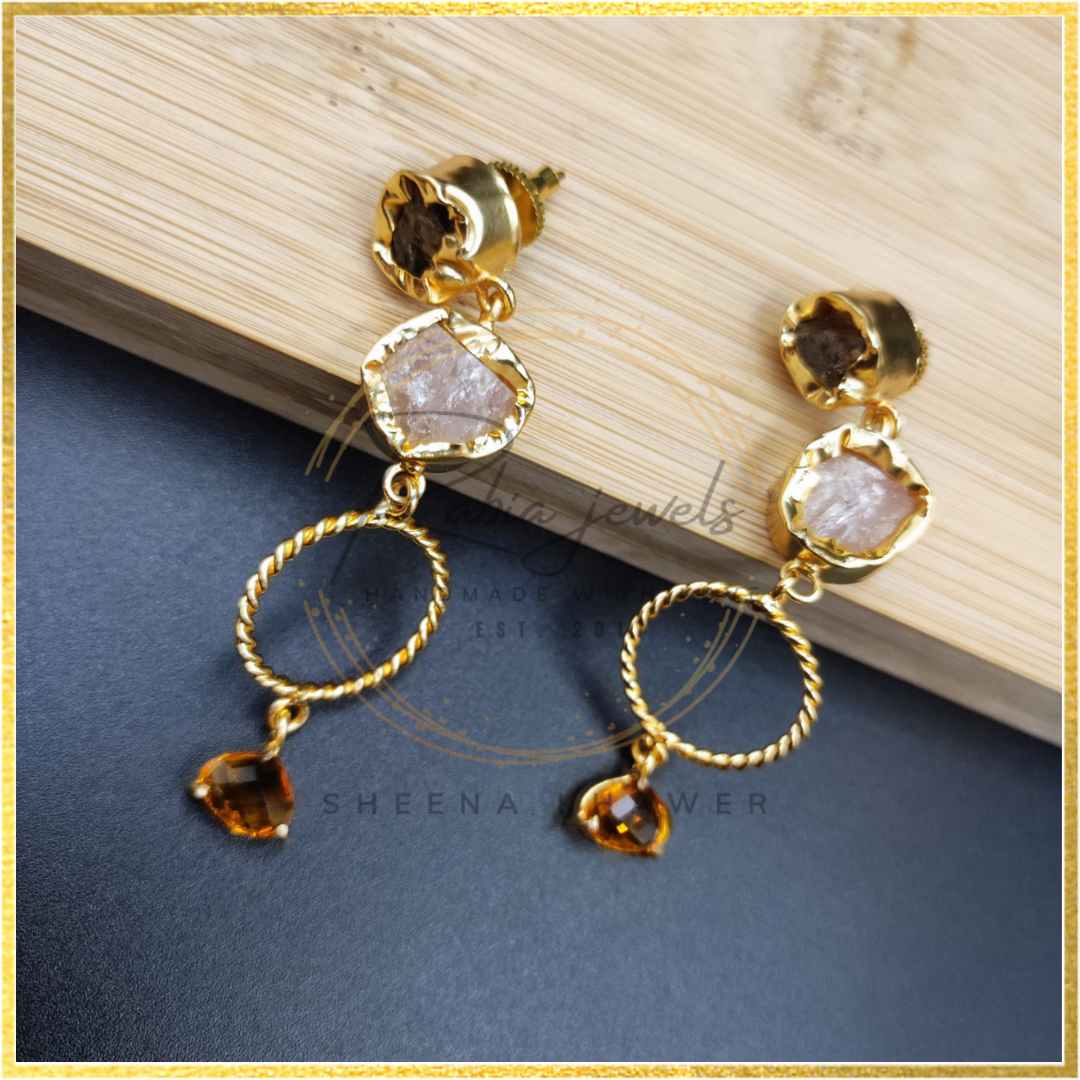 Enchanting Echo Natural Stone Gold Earrings