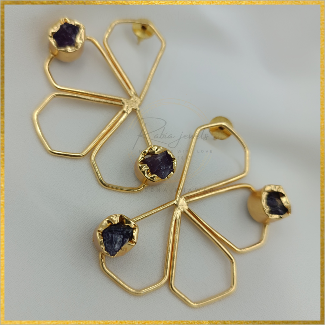 Lura Statement Contemporary Earrings Amethyst stone