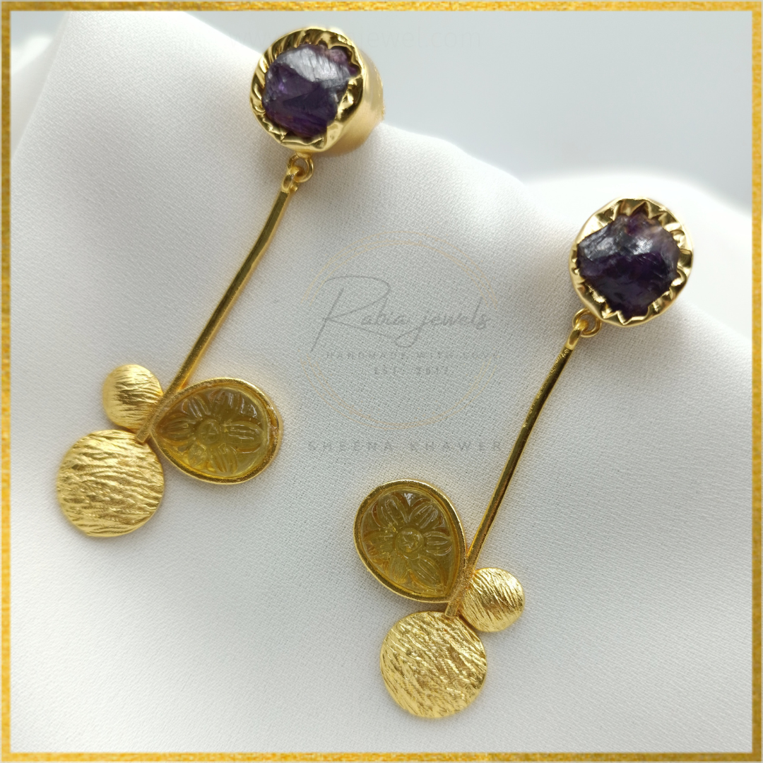 Luna Gold Earrings Amethyst and Citrine