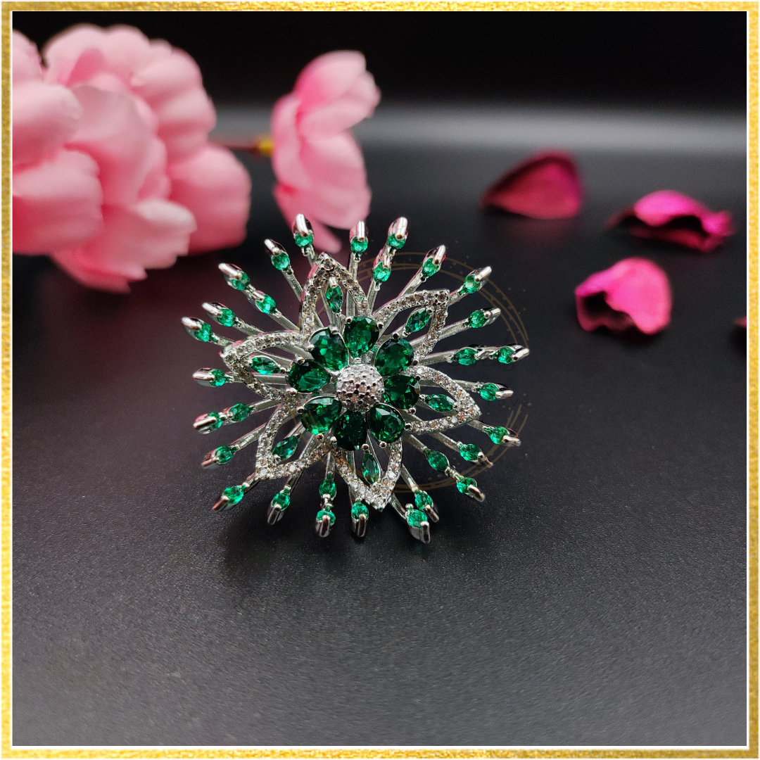 Kristeen Emerald Statement Finger Ring Adjustable